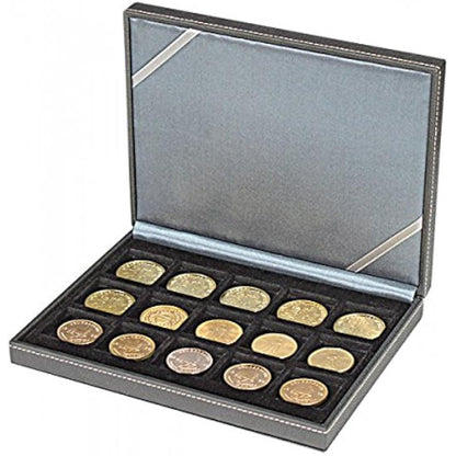 LINDNER Das Original Coin Case, 15 square compartments for coins or capsules with a diameter up to 40 mm, 1.0 liter, Black