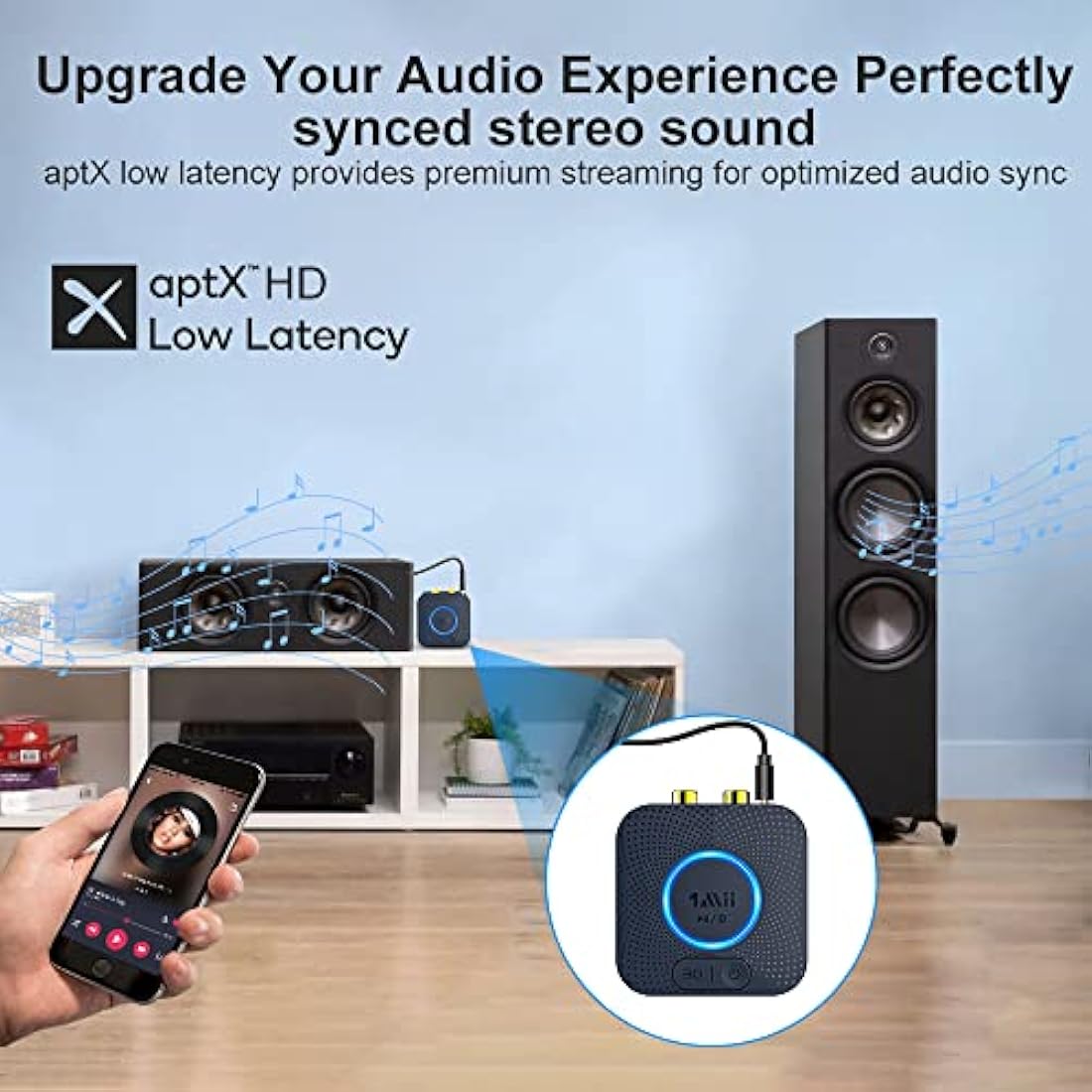 1Mii B06HD Bluetooth 5.1 Receiver for HiFi, aptX HD & Low Latency Bluetooth Audio Adapter with 3D Surround, RCA and 3.5mm Jack Audio Receiver for Music Streaming Sound System, 15Hrs Battery Life