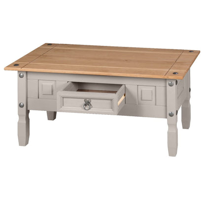 Corona Coffee Table Grey 1 Drawer Mexican Waxed Pine, Solid Wood Occasional
