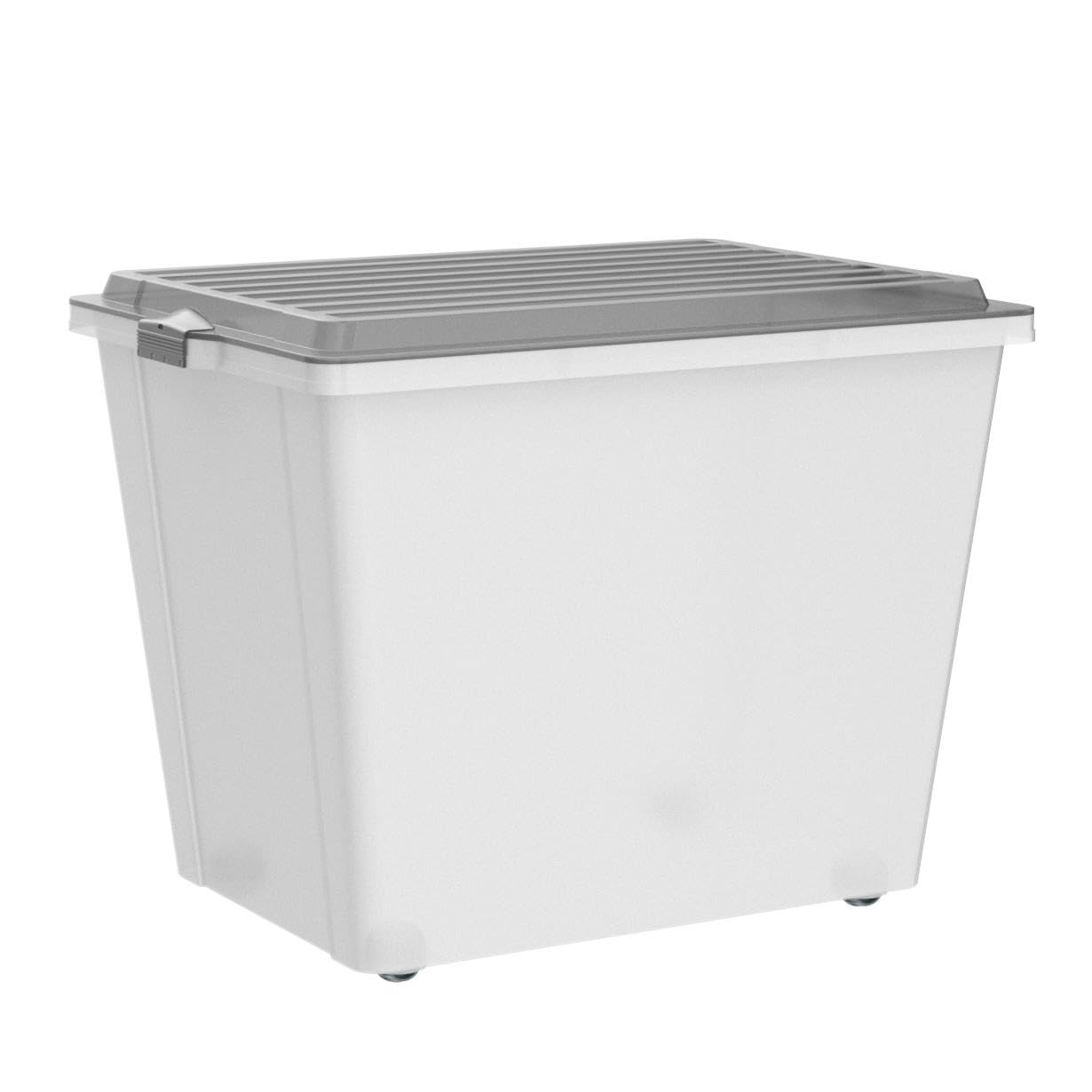 Rotho Compact Set of 3 Storage Boxes with Lid and Castors 70 Litre, Plastic (PP) BPA-free, Anthracite/Transparent, 3 x 70 Litre