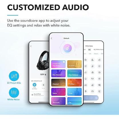 soundcore by Anker Q20i Hybrid Active Noise Cancelling Foldable Headphones, Wireless Over-Ear Bluetooth, 40H Long ANC Playtime, Hi-Res Audio, Big Bass, Customize via an App, Transparency Mode (Black)
