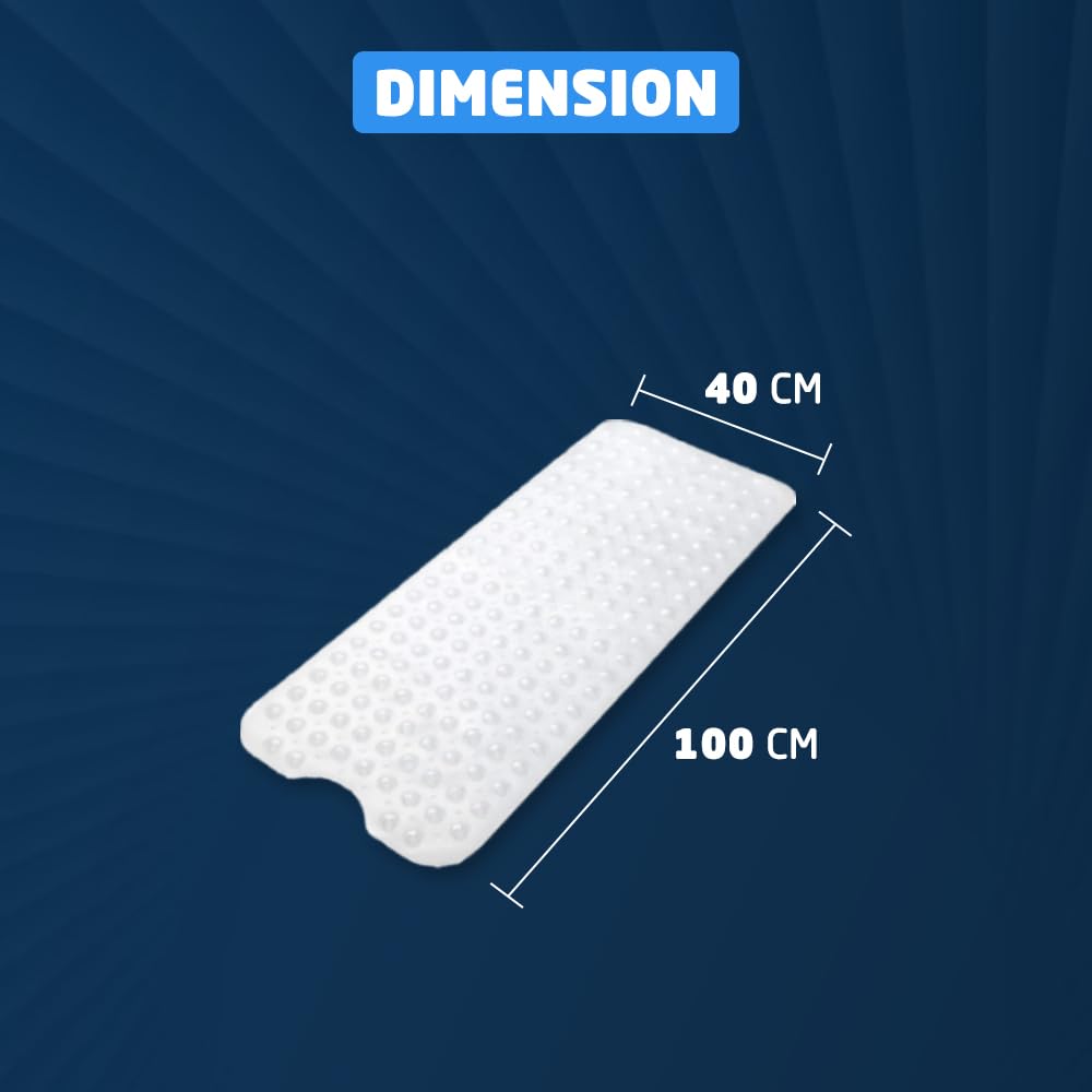 Non-Slip Shower Bath Mat, 100x40cm Long Anti Mould & Mildew Shower Mat, Powerful Suction Cups Grips, BPA, Latex Free, Resistant, Safe