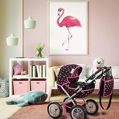 Kinderplay Dolls Pram | Toy Pram | Baby Doll Pram - Toy Pushchair | Dolls Buggy | Dolls Pushchair | Doll Stroller with Adjustable Handle (33-63 cm), model KP0262G