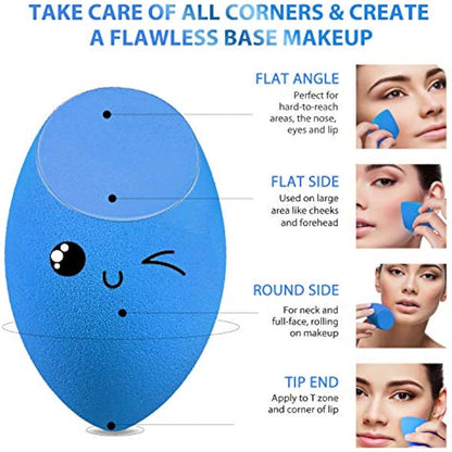 Larbois 3-Pack Blender Beauty Foundation Blending Sponge, Professional Beauty Makeup Set, Blue Multi-color Synthetic Drop Shapes for Dry & Wet Use