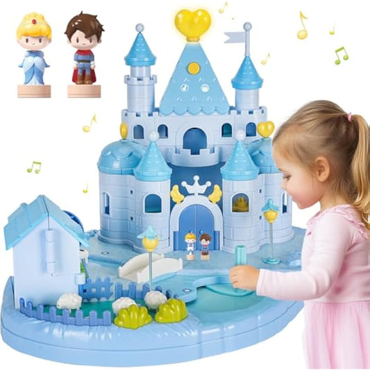 fygurso Dream Princess Castle Playset with 2 Magnetic Control Movable Little People Toys, Magnetic Doll House Building Toys with Light & Music for Pretend Play, Gift for Girls Toy Kids ages 6+