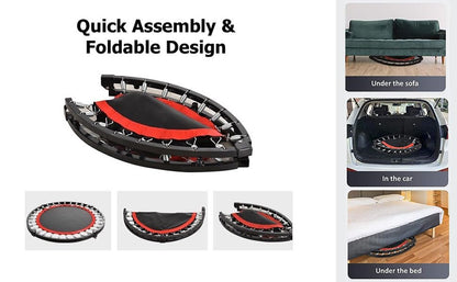 FK Sports Foldable Fitness Rebounder Trampolines, 48" and 40" Foldable Mini Trampoline with U Bar Handle, Round Mini Fitness Trampoline a indoor