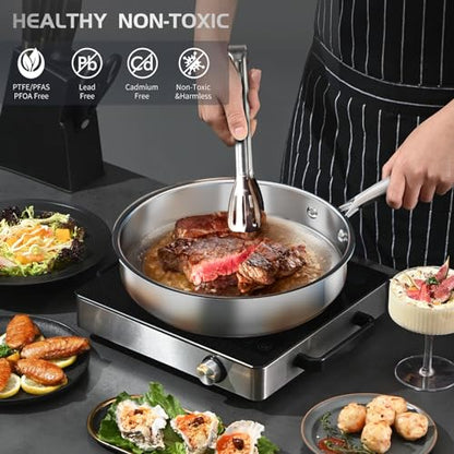 16-Piece Stainless Steel Saucepan Set, Induction Pots and Pans Set with Steamer & Glass Lids, Kitchen Cookware Set with Utensil Set Pot Protectors and