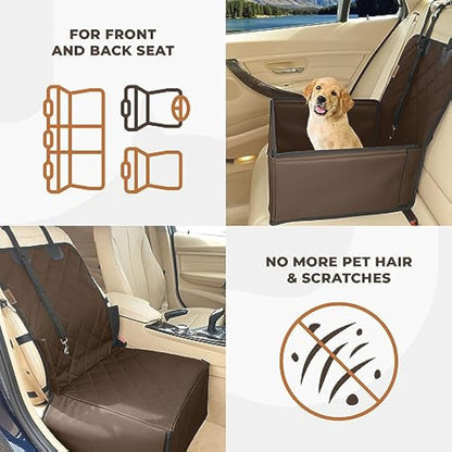 Wuglo Extra Stable Dog Car Seat - Robust Car Dog Seat or Puppy Car Seat for Small to Medium-Sized Dogs - Reinforced Walls and 3 Belts - Waterproof Pet Car Seat for Back and Front Seat (Brown)
