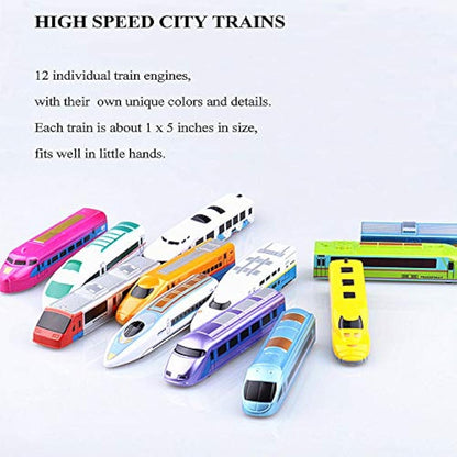 CORPER TOYS Bullet Train Pull Back Toy High Speed City Train Modern Locomotives for Kids Toddle Boys - Bundle of 12