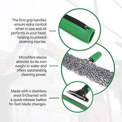 Unger AK011AUNGER ErgoTec 2-in1 Window Cleaner Starter Kit - Squeegee & Microfibre Power Washer Sleeve,Green,35cm