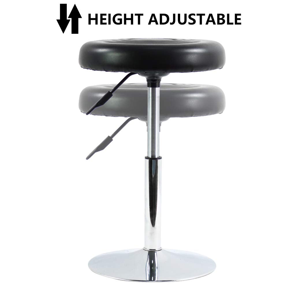 FURWOO PU Leather Short Round Cushion Spa Stool Height Adjustable Swivel Salon Stool for Home Kitchen Barber Shop Small(Black)