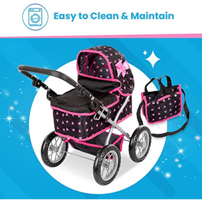 Kinderplay Dolls Pram | Toy Pram | Baby Doll Pram - Toy Pushchair | Dolls Buggy | Dolls Pushchair | Doll Stroller with Adjustable Handle (33-63 cm), model KP0261R