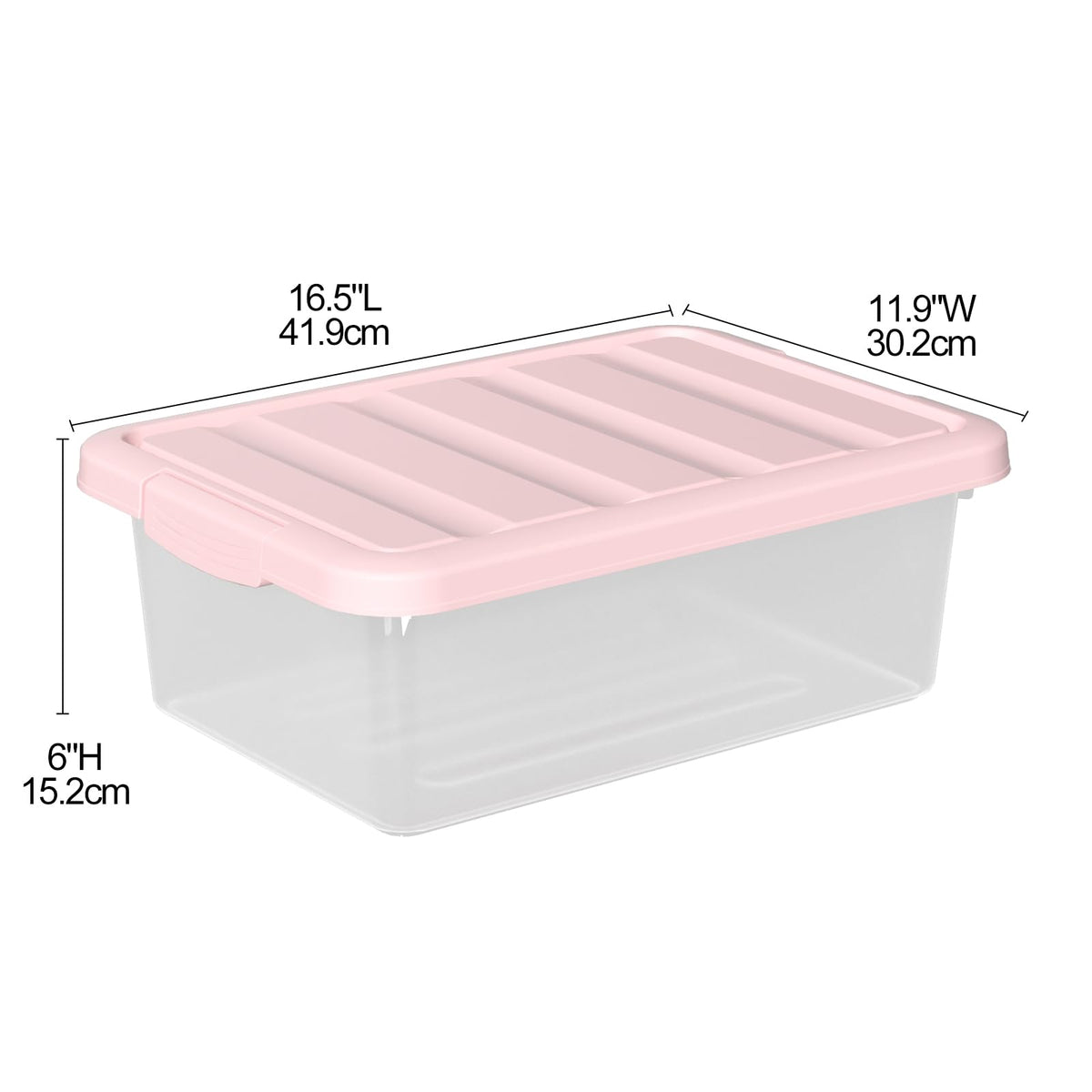 Waikhomes 2 Pack 16 L Under Bed Latching Box, Clear Box with Pink Lid