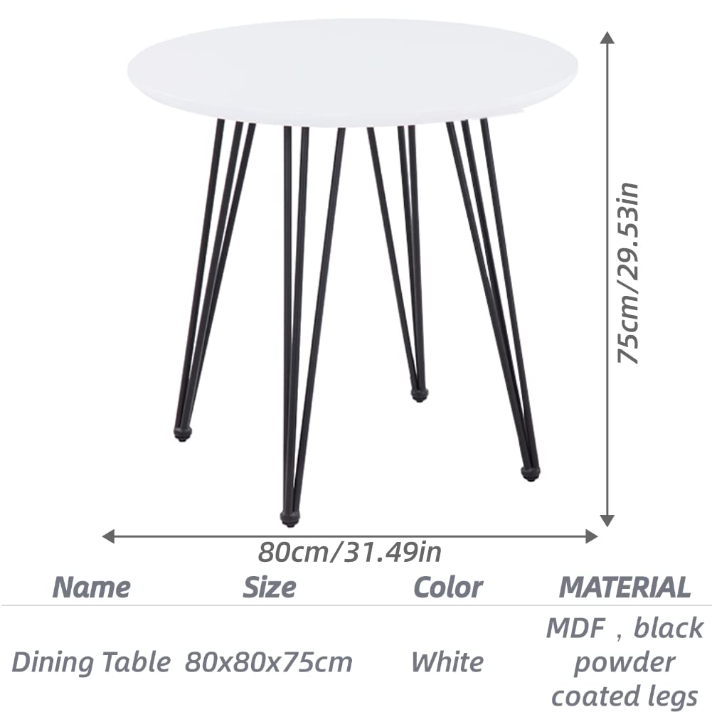 GOLDFAN Round Dining Table 80cm Small Retro Lounge Table Little Table with Metal Legs for Home and Office (80cm, White)