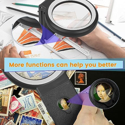 30x 40x Magnifying Glass with Light and Stand, Large Handheld Magnifying Glasses 18 LED Illuminated Lighted Magnifier for Macular Degeneration, Seniors Reading, hobbies, Coins, Jewelry (Black&White)