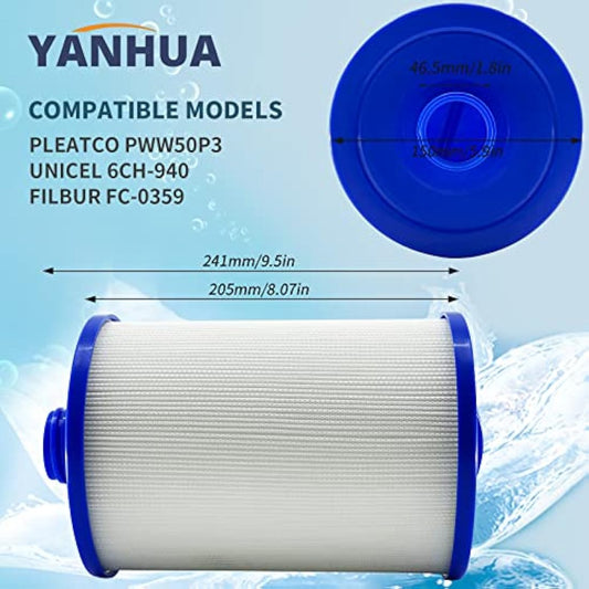 Spa Filters for Hot Tub Filter, PWW50 Filter Replacemen, Compatible for PWW50 Hot Tub Filter, for Unicel 6CH-940, for Filbur FC-0359, for Waterway Plastics 817-0050 (2)