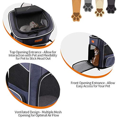 Morpilot® Cat Carrier Backpack, Foldable Pet Carrier Backpack for Cats and Small Dogs, Dog Backpack Carrier with Ventilated Design Inner Safety Strap, Puppy Carrier Bag for Travel Camping Hiking Blue