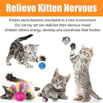 Speedy Panther 21 Pcs Cat Toys for Indoor Cats Collapsible Cat Tunnel Interactive Feather Teaser Wand Ball Toy for Kitten Cats