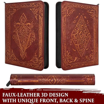 Trading Card Binder - 9 Pocket Album w Zipper - 360 Side Loading Folder for TCG - 3D PU Leather - For MTG, Disney Lorcana Trading Card Game, Magic The Gathering, Pokemon - Book Accessories Gift (Red)