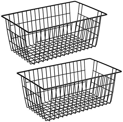 SANNO Wire Organizer Storage Bins Basket Black Farmhouse Large Organizer Bins for Fridge Storage Freezer, Office, Bathroom
