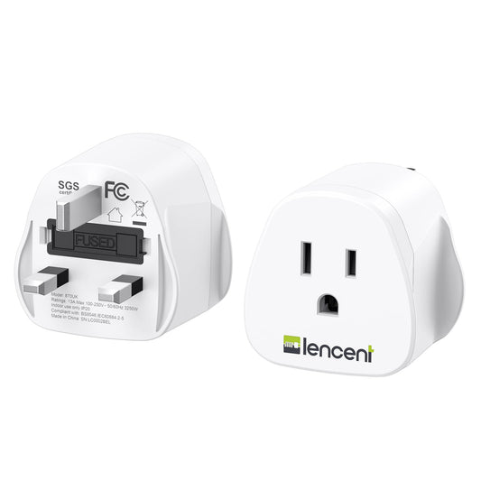 LENCENT 2X US to UK Plug Adapter, America 2/3 Pin to 3 Pin UK Travel Adaptor, the United States/Mexico/Canada to British Plug Adapter with 13A Fuse-
