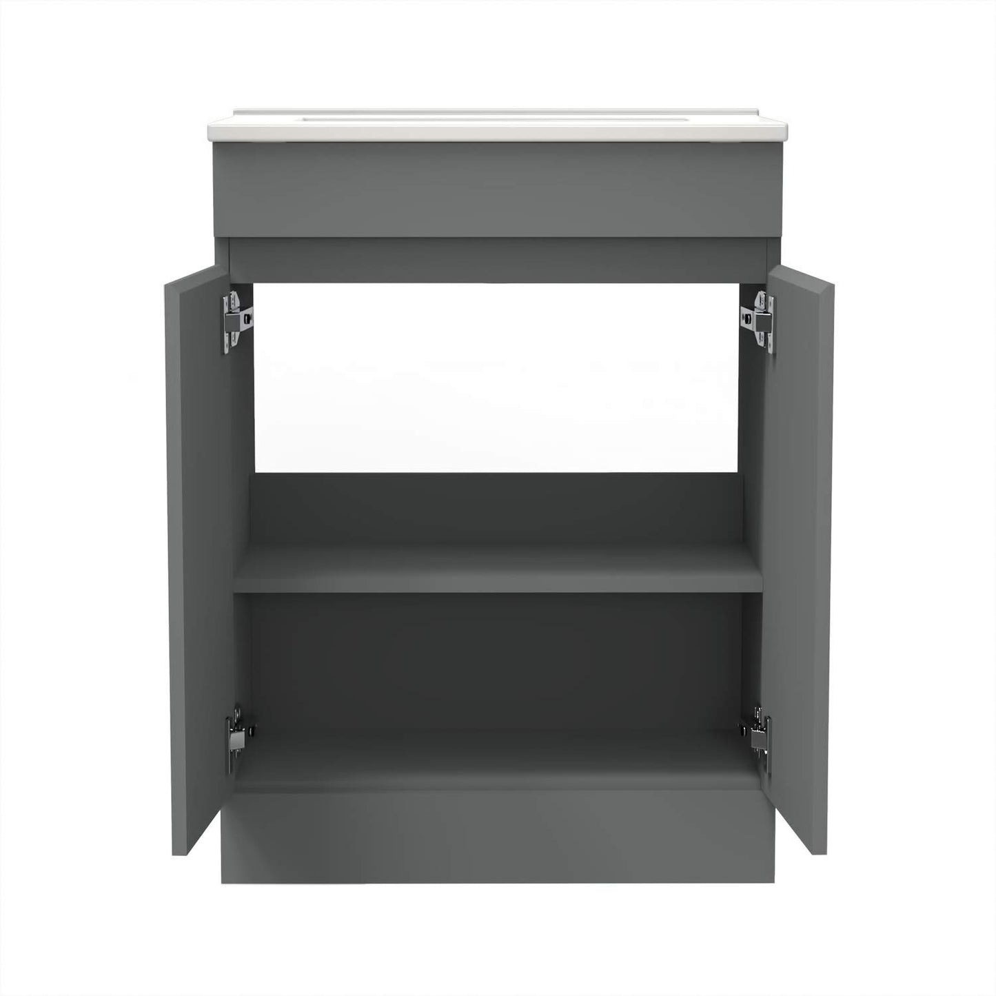 Biubiubath 600mm Bathroom Sink Unit with Basin Matt Grey 2 Soft Close Doors Freestanding Bathroom Suite with Vanity Unit