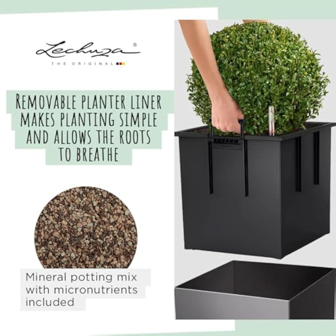 Lechuza Self Watering Plant Pot CUBE 40 Garden Flower Indoor and Outdoor Plastic Planter with Drainage Hole H40 L40 W40 cm White High-Gloss