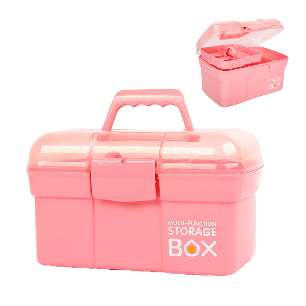 Storage Box with Removable Tray & Lid,Multipurpose Container Small Plastic Art Storage Box with Compartments,Craft Caddy for