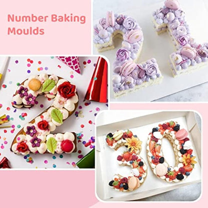 SWEWARM 9 PCS Number Cake Pans - Large 10 Inch Silicone 3D Number Cake Molds (Red)