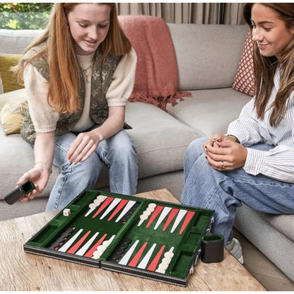 Engelhart- 250517 - Backgammon 15"- Open: 36 x 48 cm - inlaid velvet and stitching leatherette playing field in attache case