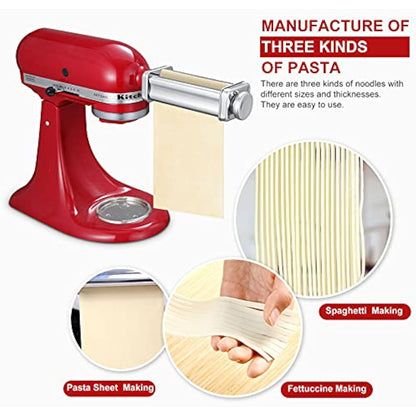 Pasta Maker Attachment Set for KitchenAid Stand Mixers Included Noodle Lattice Roller, Spaghetti Cutter, Pasta Roller and Cleaning Brush