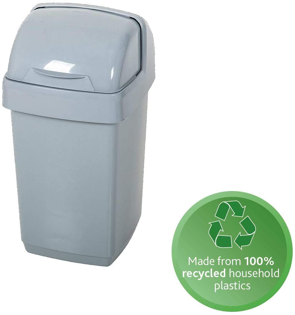 Addis 518460 Eco 100% Recycled Plastic Bathroom Kitchen Waste Roll Top Bin, 10 Litre, Light Grey