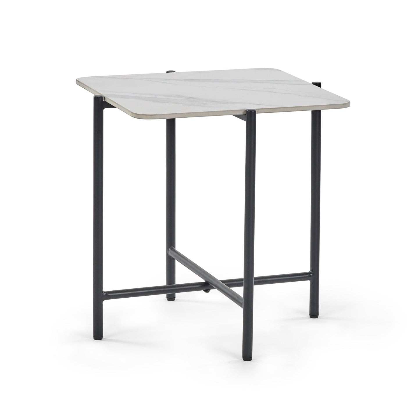 Julian Bowen Siena Square End Table, White Marble Effect - H55 x W50cm