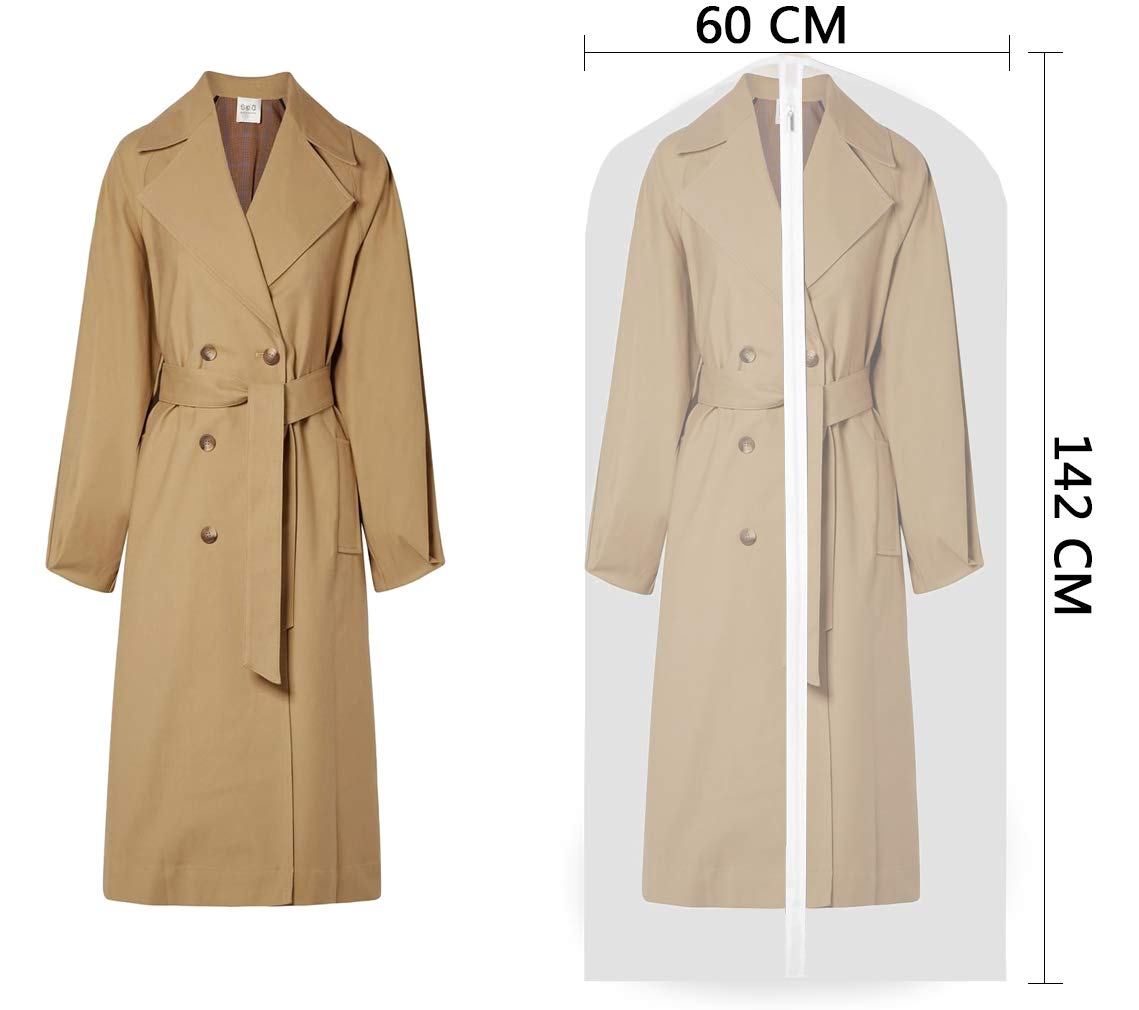 URMI Garment Bags Covers, 55" PEVA Coat Cover (6 PCS), Breathable Coat Suit Clothes Covers Waterproof Moth Proof Long Dress Covers with Long Zipper