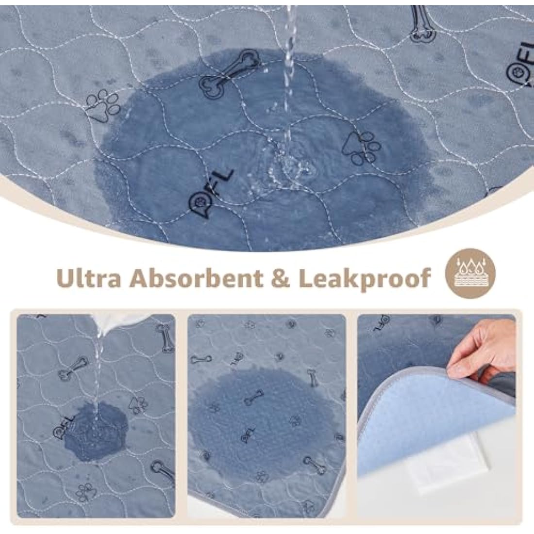 Washable Pee Pads for Dogs, 2Pack Puppy Pads Washable,Absorbent Reusable Whelping Pads Non-Slip Dog Mats with Bone Print for Floor Protector, Couch Cover, Crate, Potty Training -122x122CM