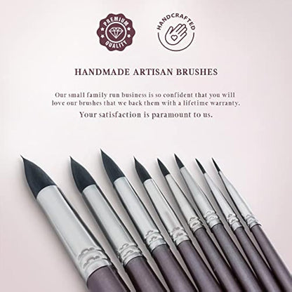 Pinturale Arts 8 Professional Watercolour Brushes For Artists | Watercolour Paint Brushes Set | High Water Absorption and Water Control for Constant Flow