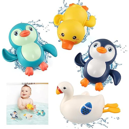 BelleStyle Baby Bath Toys, Wind Up Bathtub Toys Paddling Pool Toys Swimming Floating Duck Penguin Swan Clockwork Water Toys for Kids Toddlers Boys Girls 4 Pieces