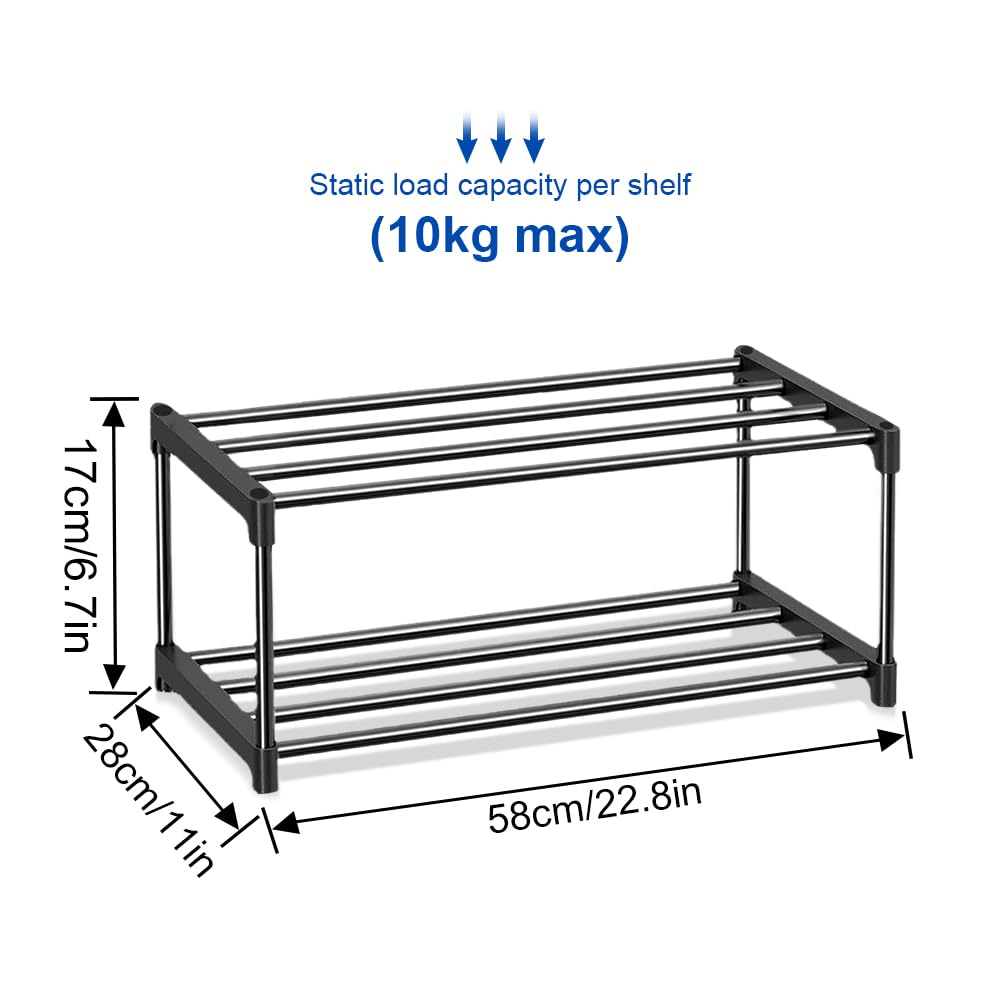 2-Tier Shoe Rack Small, Shoe Storage Organiser Set of 2, Durable Shoes Self