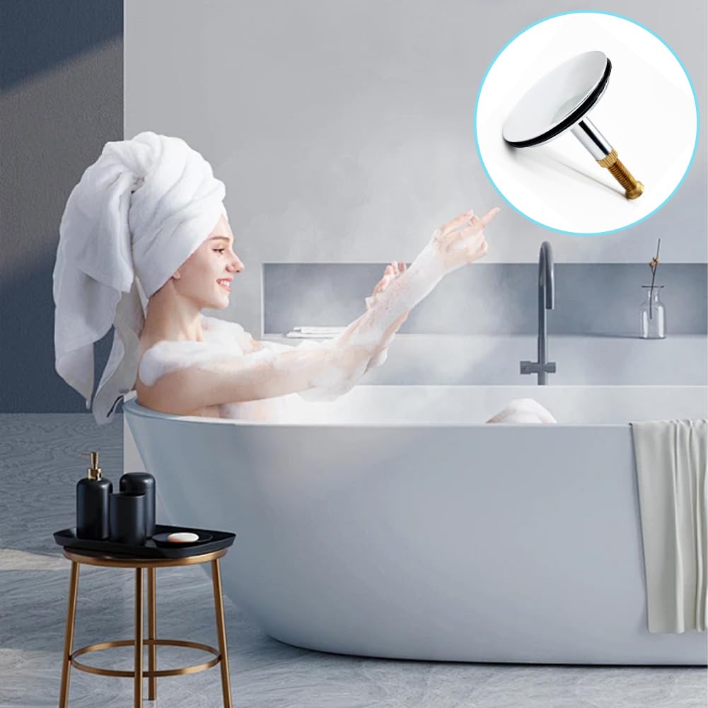 Pop Up Bath Plug 43mm Cover/ 8mm Pole Adjustable, Solid Brass Chrome Bathtub Drain Stopper, Chonphan Tub Plug Stopper
