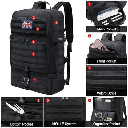 BERTASCHE Lunch Backpack for Men, Laptop Backpack with Insulated Cooler Box, Work Bag for Office, Travel, Uni, Hiking, Tactical, Molle, Black