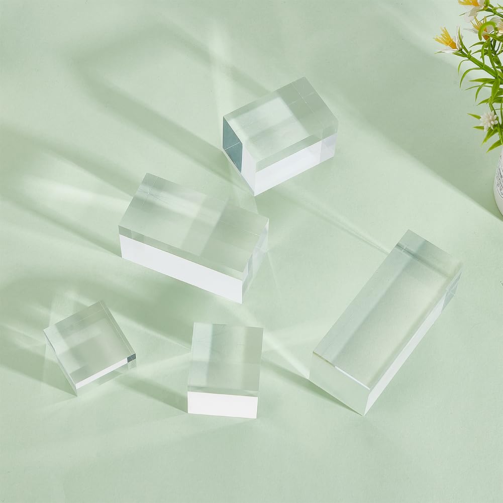 BENECREAT 5Pcs Clear Acrylic Cube Display Block, 2/4/6/8/10cm Solid Display Pedestal Stands for Gem Jewelry Display Pop Figures Cosmetic Showing