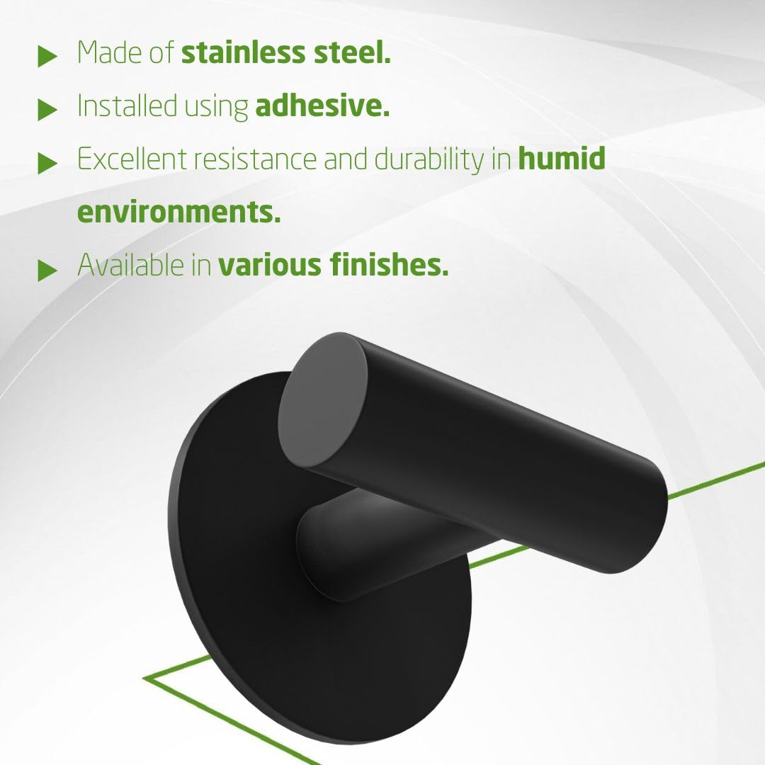 Amig - Self-Adhesive Bathroom Towel Hook Mod. 6 | Wall-Mounted Towel Hook Screwless Adhesive | 60 x 55 x 65 mm | Stainless Steel | Matt Black
