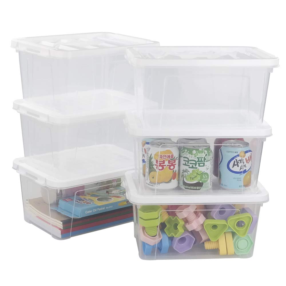 Innouse 6 Packs Small Storage Boxes 5 L, Clear Plastic Box with Handles