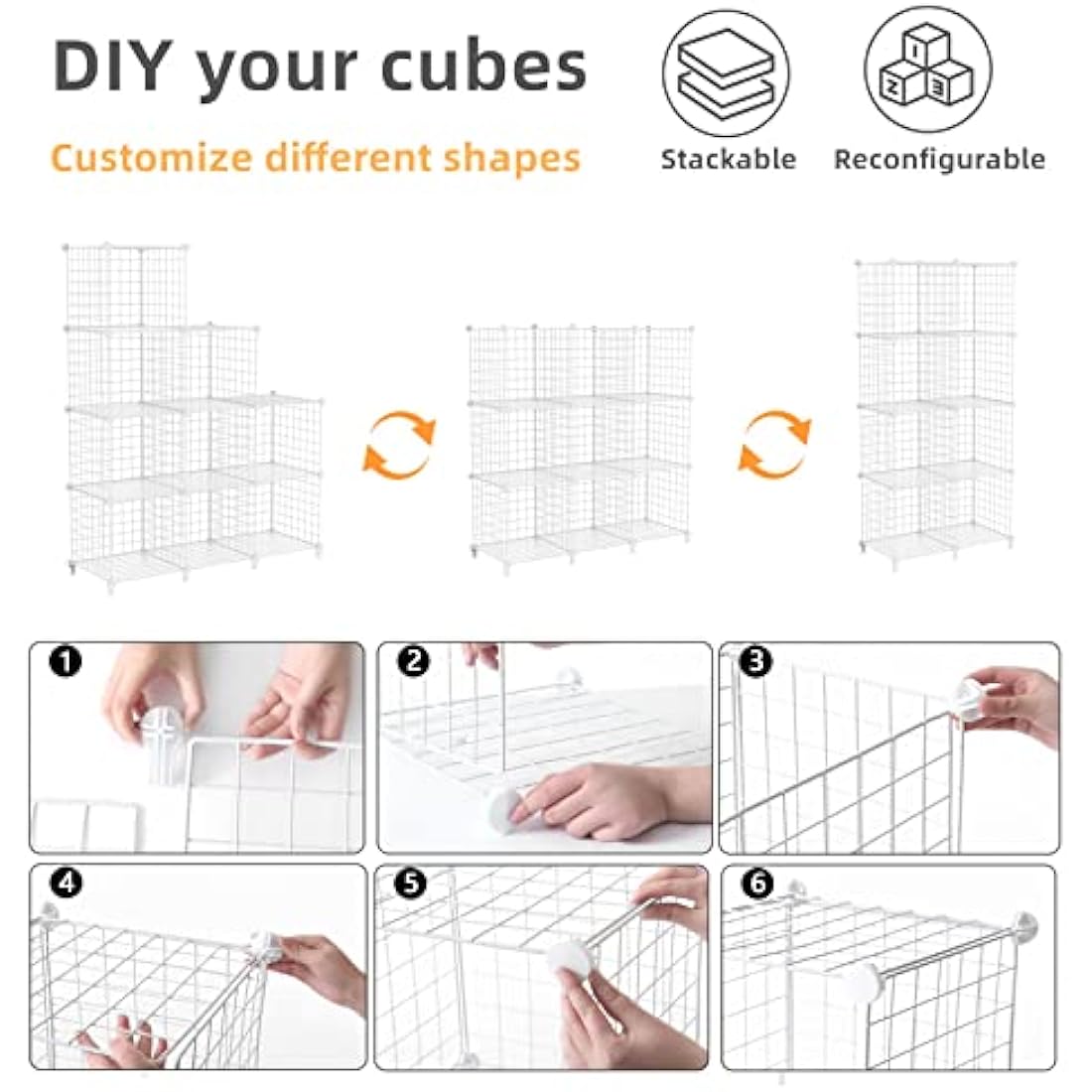 AWTATOS Cube Storage Unit, 9 Cube Wire Storage Shelves, Multifunctional DIY bookcases and Shelving Units Perfect for Office/Livingroom/kitchen/Bathroom, White USCIH09WE