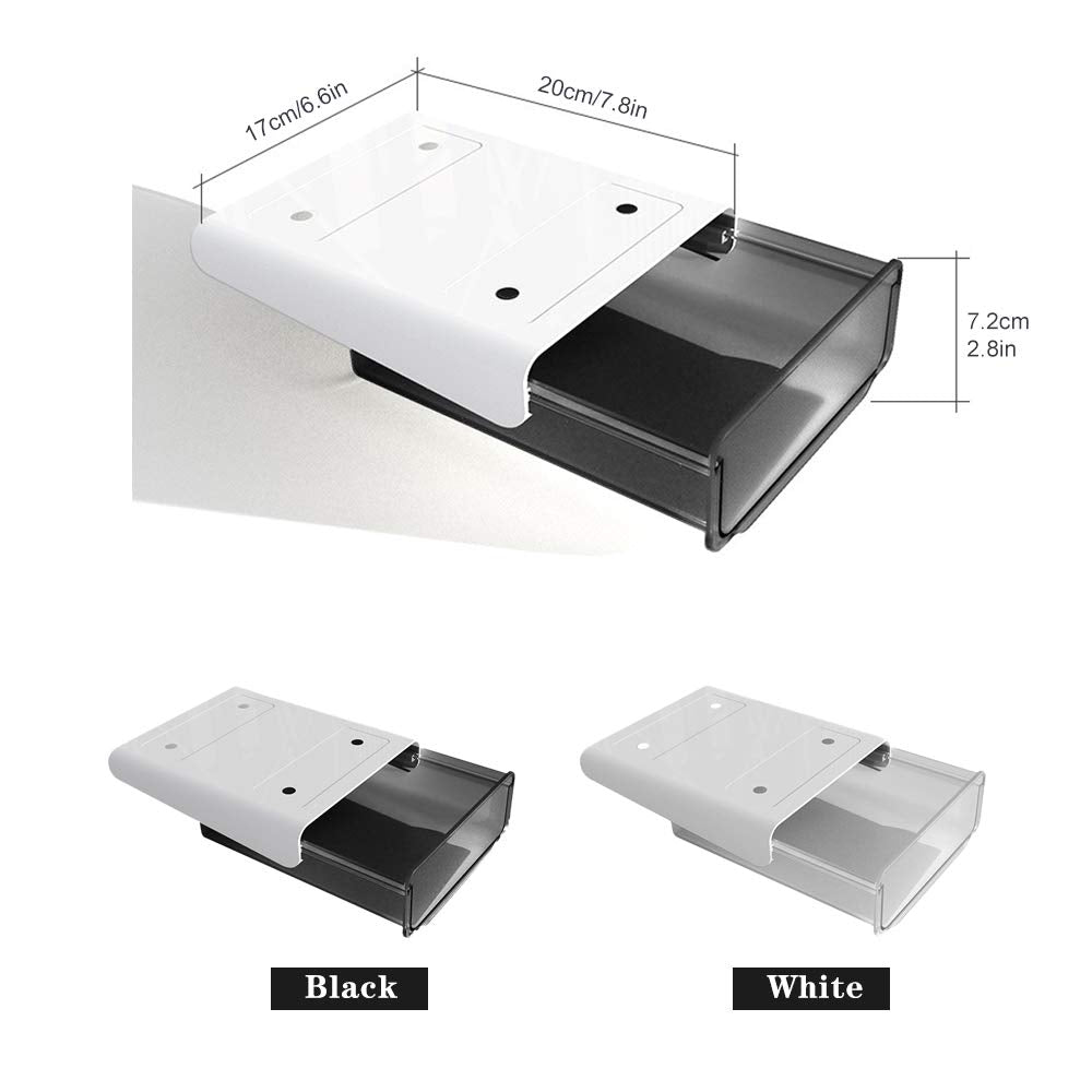 CMOISO Under Desk Drawers, Under Table Drawer, 2PCS Creative Desk Sticker Hidden Drawer, Desktop Organizer Drawer Tray for Home and Office (White)