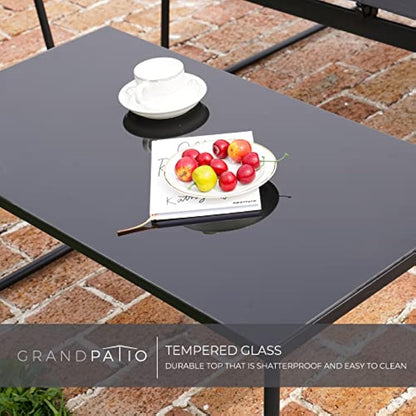 Grand patio Conversation Sets 4 Pieces, Garden Table, 2 Chairs, Loveseat, Waterproof, Breathable, Garden Furniture Sets for Outdoor, Backyard, Poolside Black