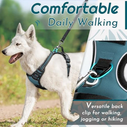 Eagloo Dog Harness Large Dog, No Pull Harness with Front Back Clips, Adjustable Pet Walking Vest, Soft Padded Pet Vest, Reflective No-Choke Breathable with Easy Control Handle, Dark Green, L