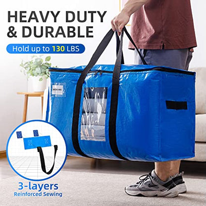 TAILI Heavy Duty Moving Bags 6 Pack Extra Large Storage Bags, Moving Storage Bags with Zips, Clear Window & Reinforced Handles, Waterproof Moving Bags