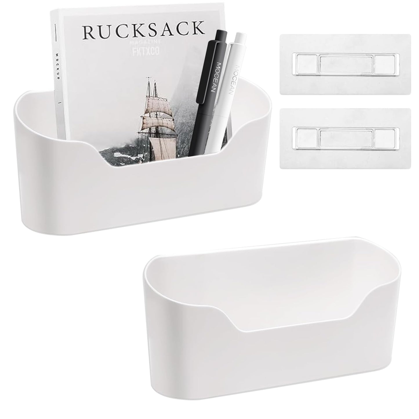 2 Pcs Cabinet Door Organiser with 2 Adhesive Pad, Under Sink Plastic Organizer, No Drilling File Holder for Mail Magazine