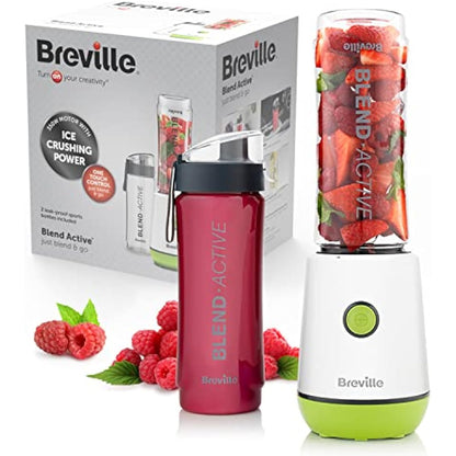Breville Blend Active Personal Blender & Smoothie Maker | 350W | 2 Portable Blend Active Bottles (600ml) | Leak Proof Lids | White & Green [VBL246]